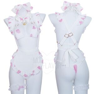 White and Pink Ruffled Apron Lingerie Set